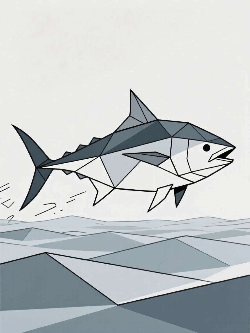 A tuna swimming powerfully through open sea