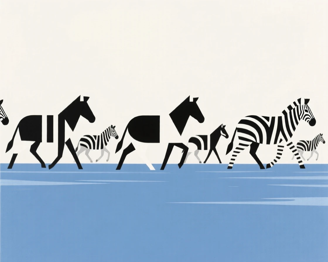 A herd of zebras crossing a river