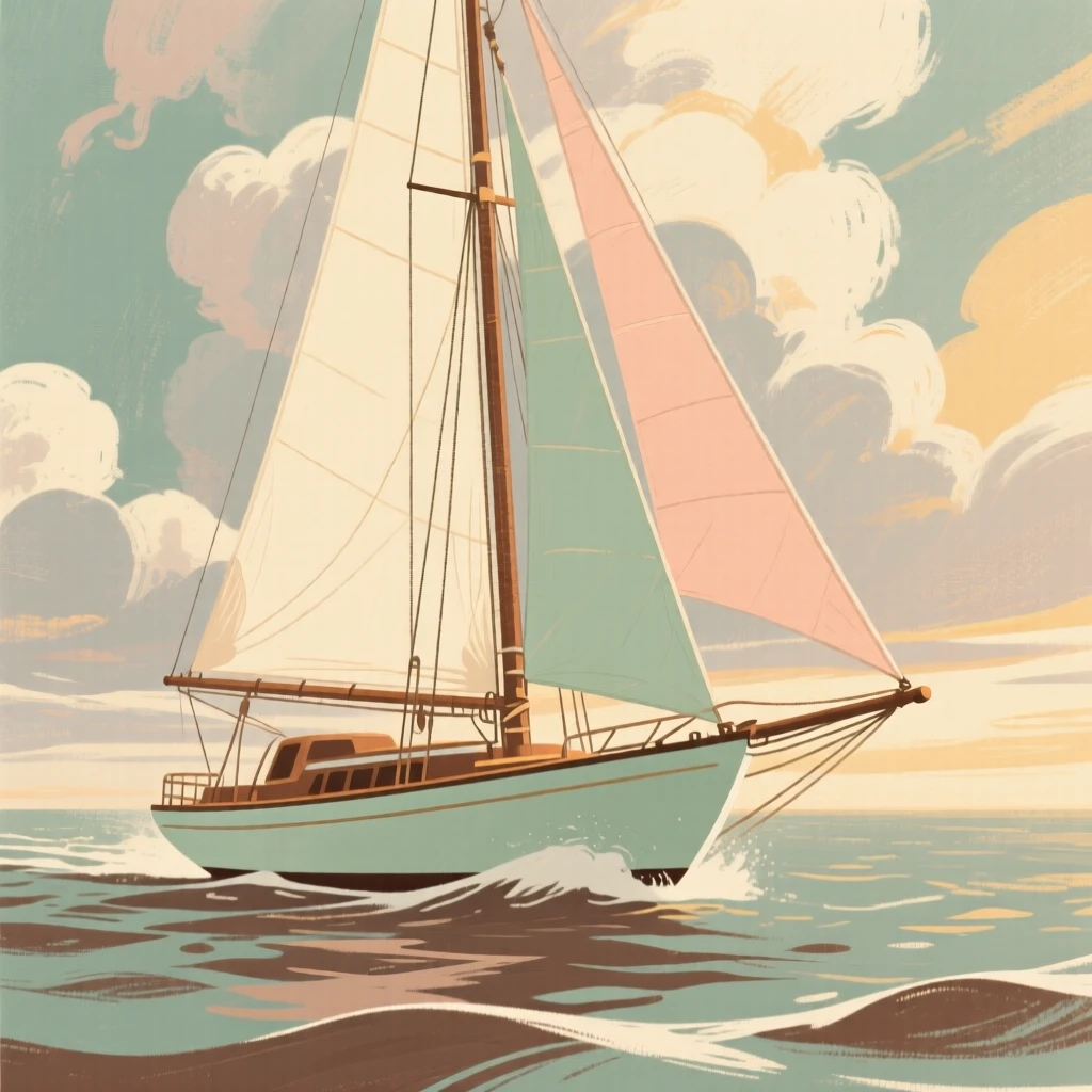 A classic sailing yacht racing beneath a dramatic cloudy sky
