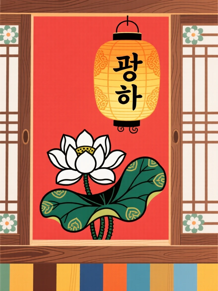 A still arrangement of a single white lotus beneath a paper lantern on a windowsill.