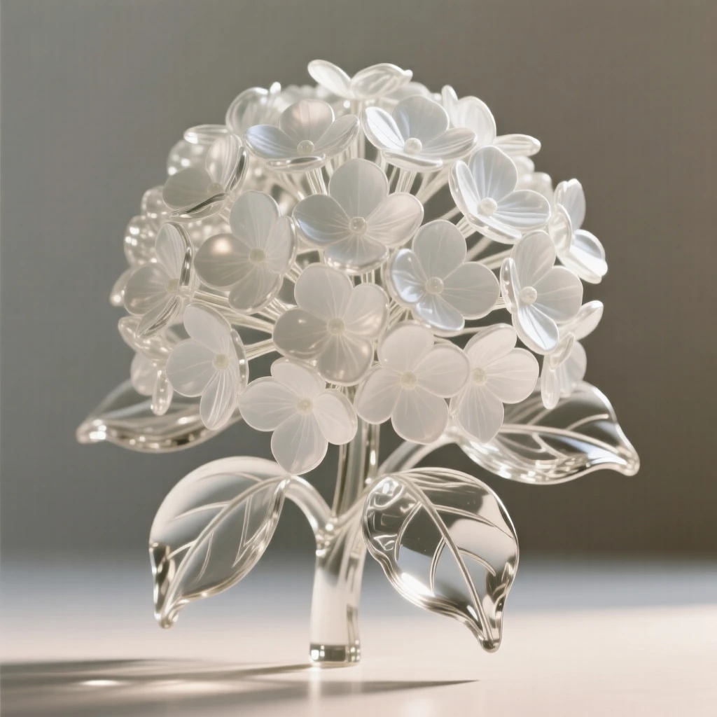 A macro close-up of hydrangeas in full bloom, every delicate detail in sharp focus, muted background, conveying delicate beauty and serenity.