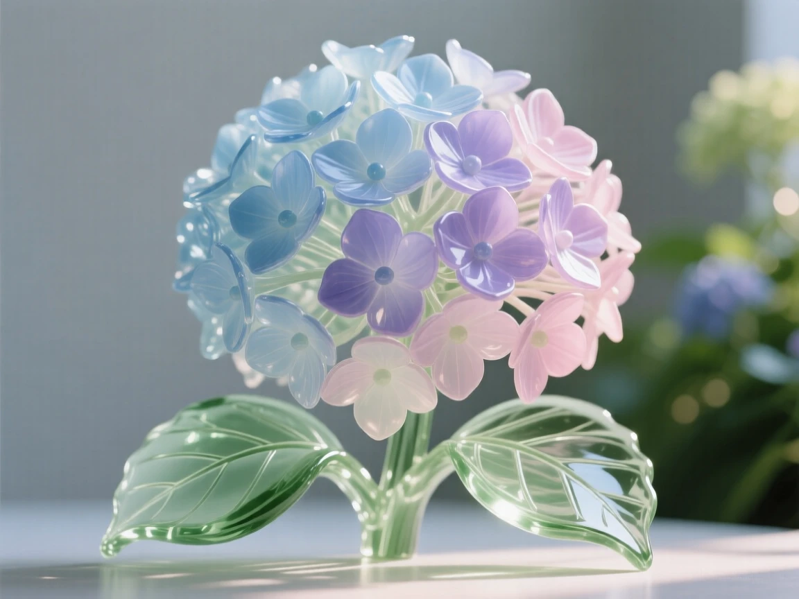 Hydrangeas in full bloom in a lush garden setting with soft green foliage behind, gentle afternoon light, feeling romantic and inviting.