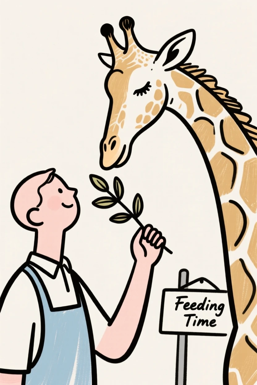 A zookeeper feeding a giraffe