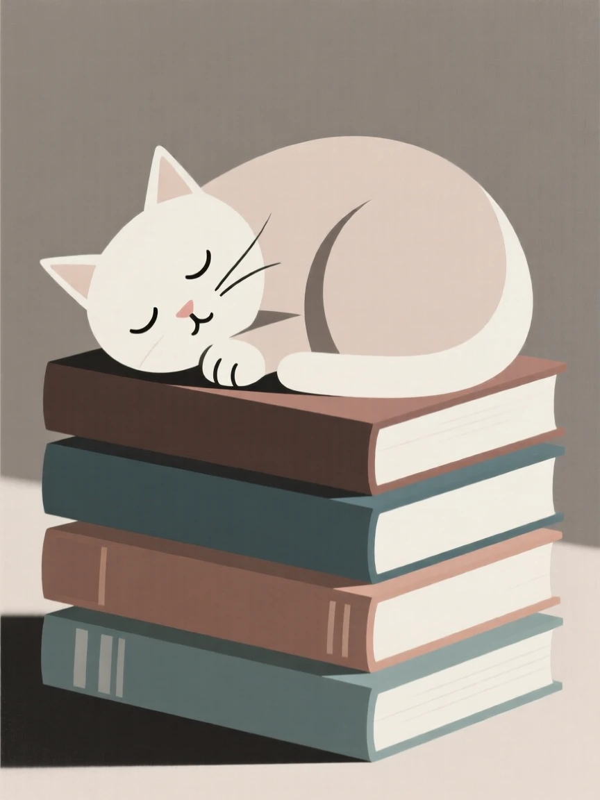 A cat napping on a stack of books
