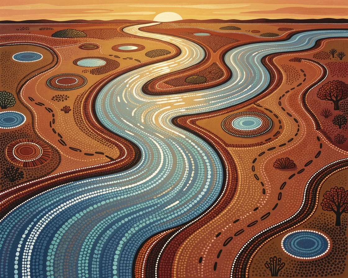 A winding river delta lit by the last light of day
