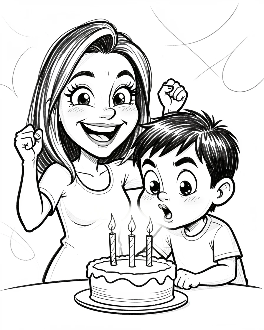 [Family & Relationship Moments] Heartwarming scene of a mom cheering while her son blows out birthday candles, radiating love and warmth