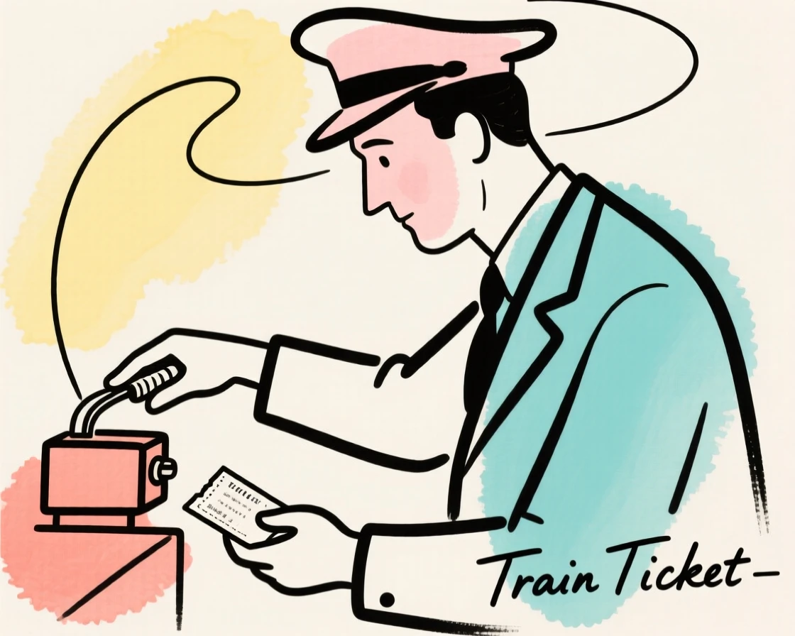 A conductor punching a train ticket