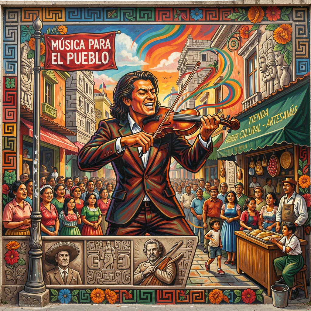 A violinist performing passionately on a city street