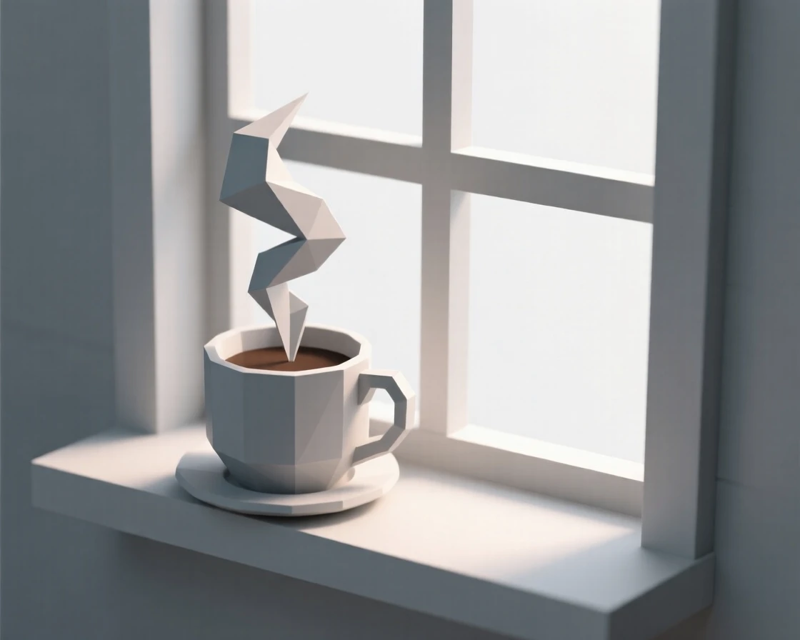 A steaming cup of coffee beside a cozy window, in soft morning light. soft natural light highlights rich textures and colors. It captures a simple, joyful moment.