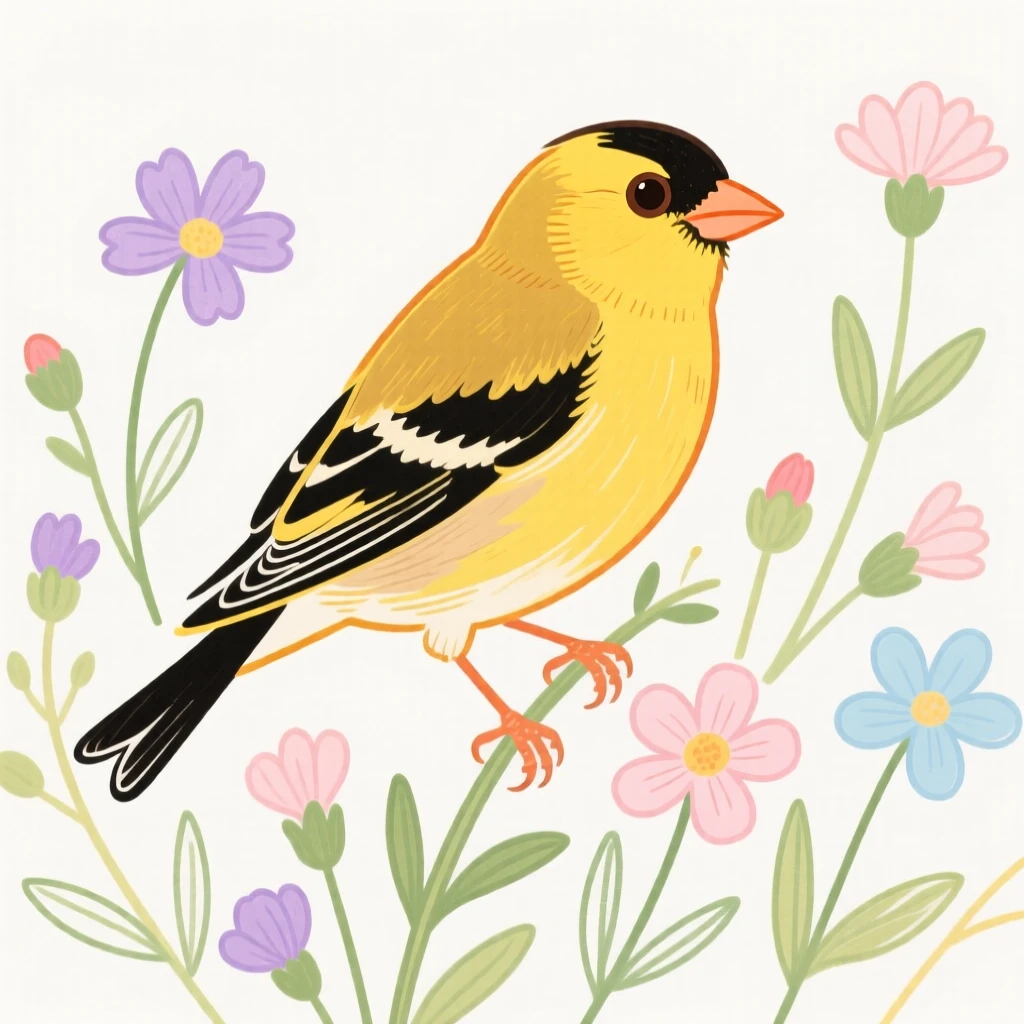 A goldfinch perched among wildflowers.
