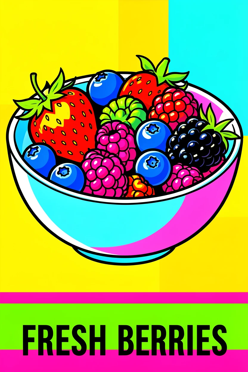 Bowl of mixed berries glistening with dew
