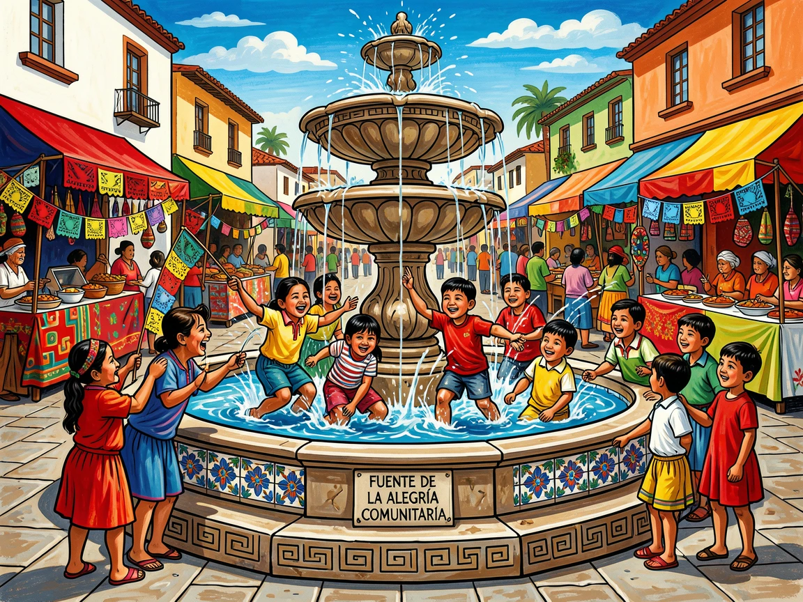 A group of children splashing in a fountain on a summer day