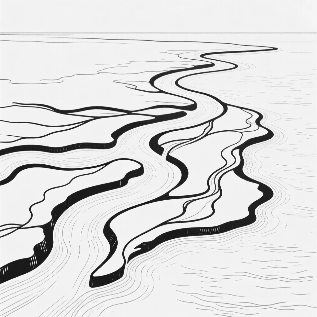 A river delta branching into the sea from above