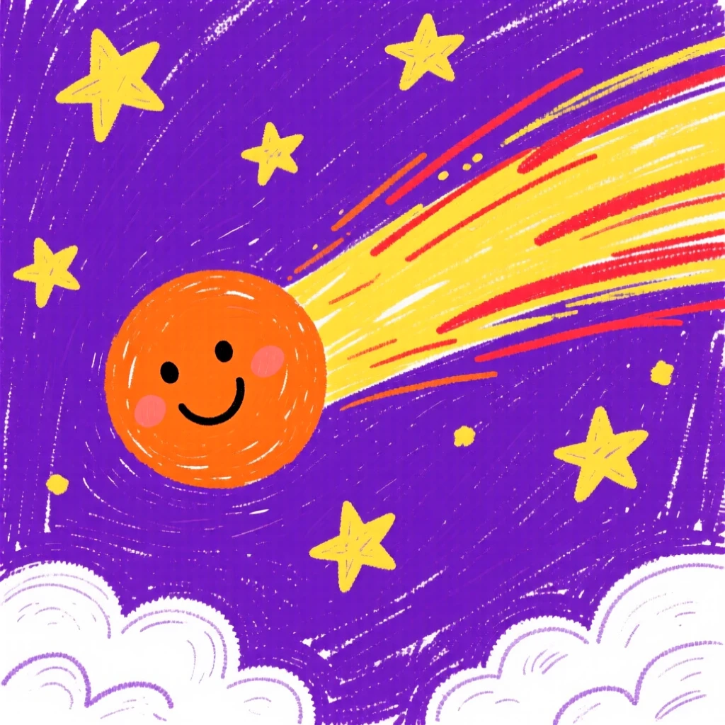 A comet streaking across a deep purple sky.