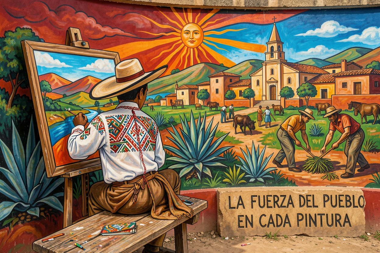 A painter capturing a landscape on canvas outdoors