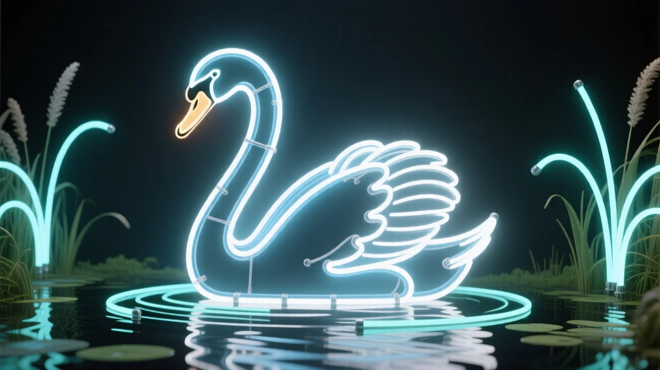 A wide environmental shot of a swan standing in its natural habitat.