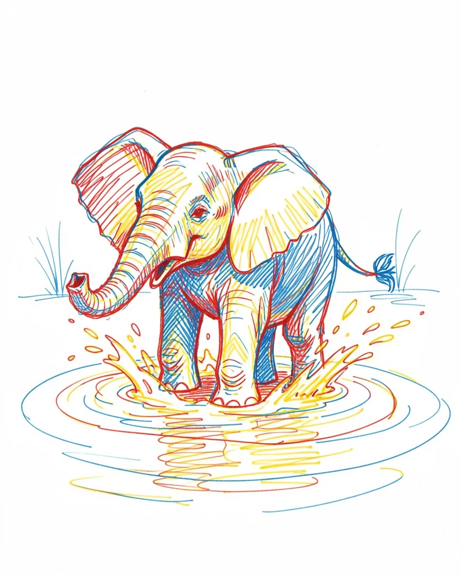 A baby elephant playfully splashing in a muddy watering hole