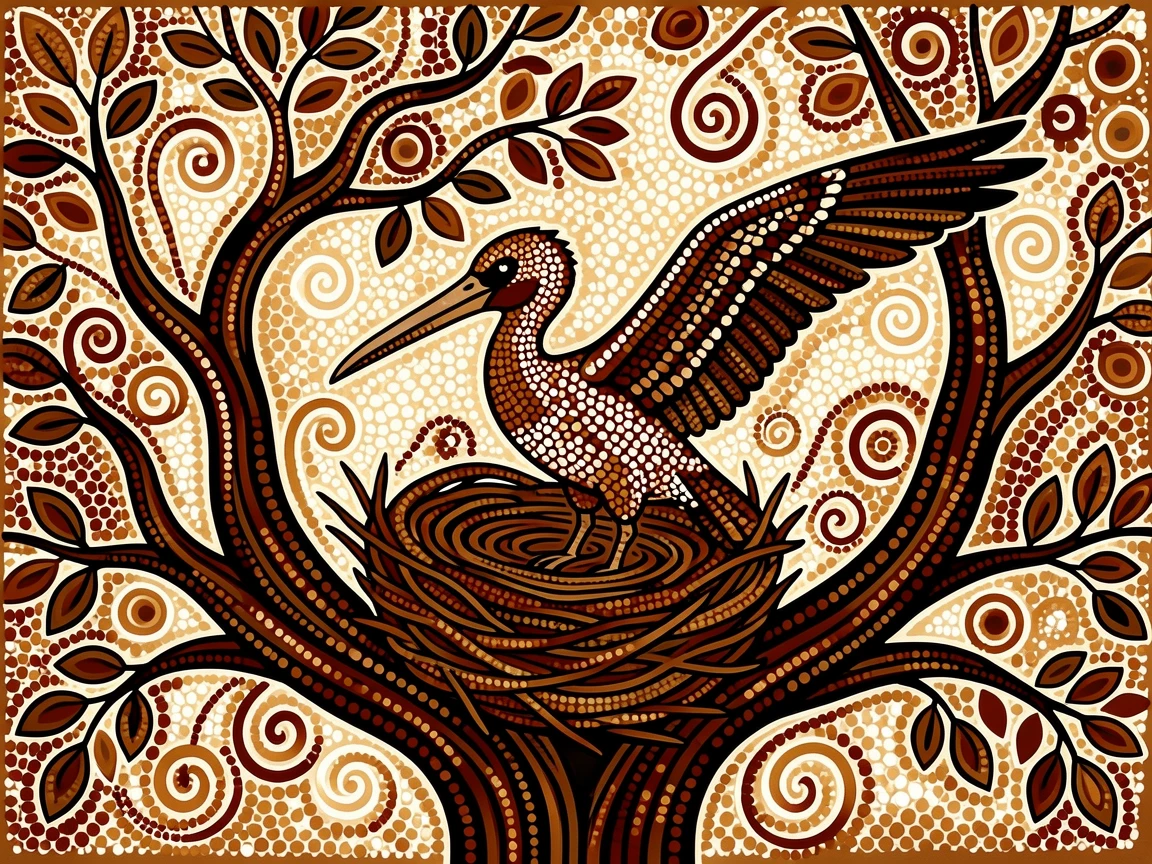 A frigatebird nesting among treetop branches