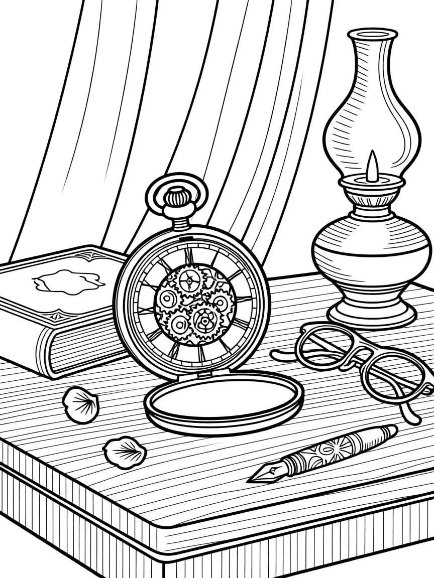 A pocket watch with an open case revealing intricate gears, with soft ambient lighting filling the room.
