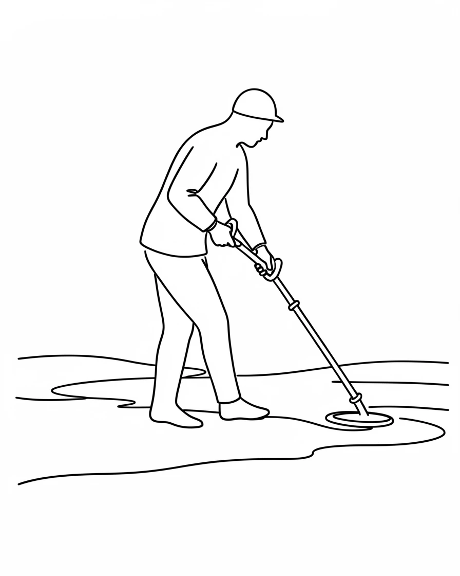 A metal detectorist searching a sandy beach at low tide