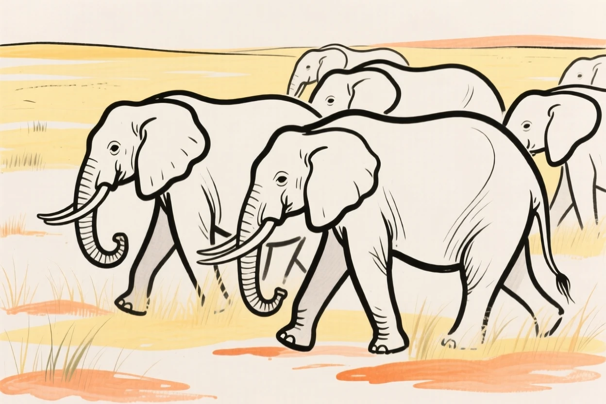 A herd of elephants crossing a savanna