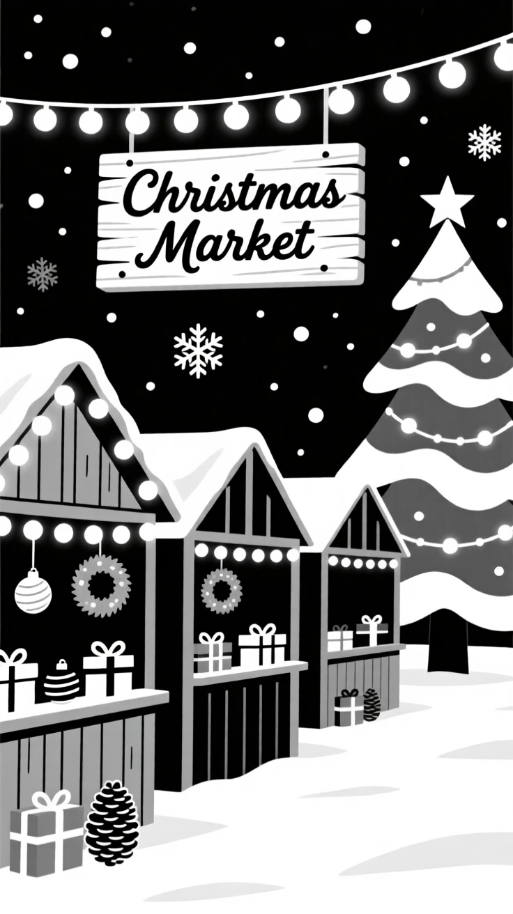 A Christmas market glowing with festive lights.