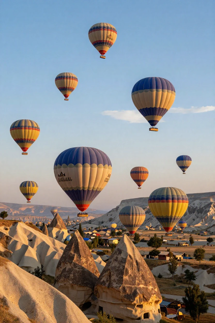 A hot air balloon festival rising over Cappadocia's fairy chimneys