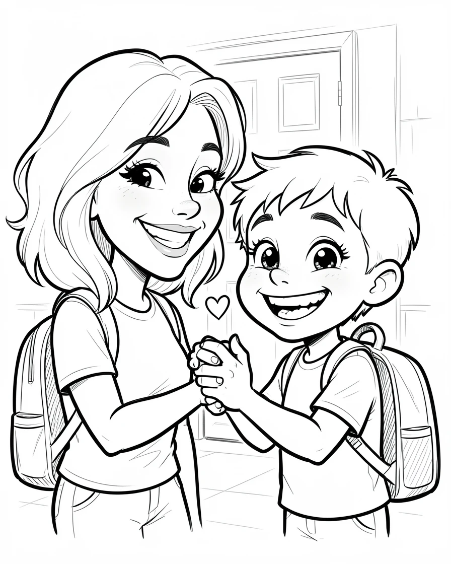 [Family & Relationship Moments] Heartwarming scene of a mother and son doing a secret handshake before school, radiating love and warmth