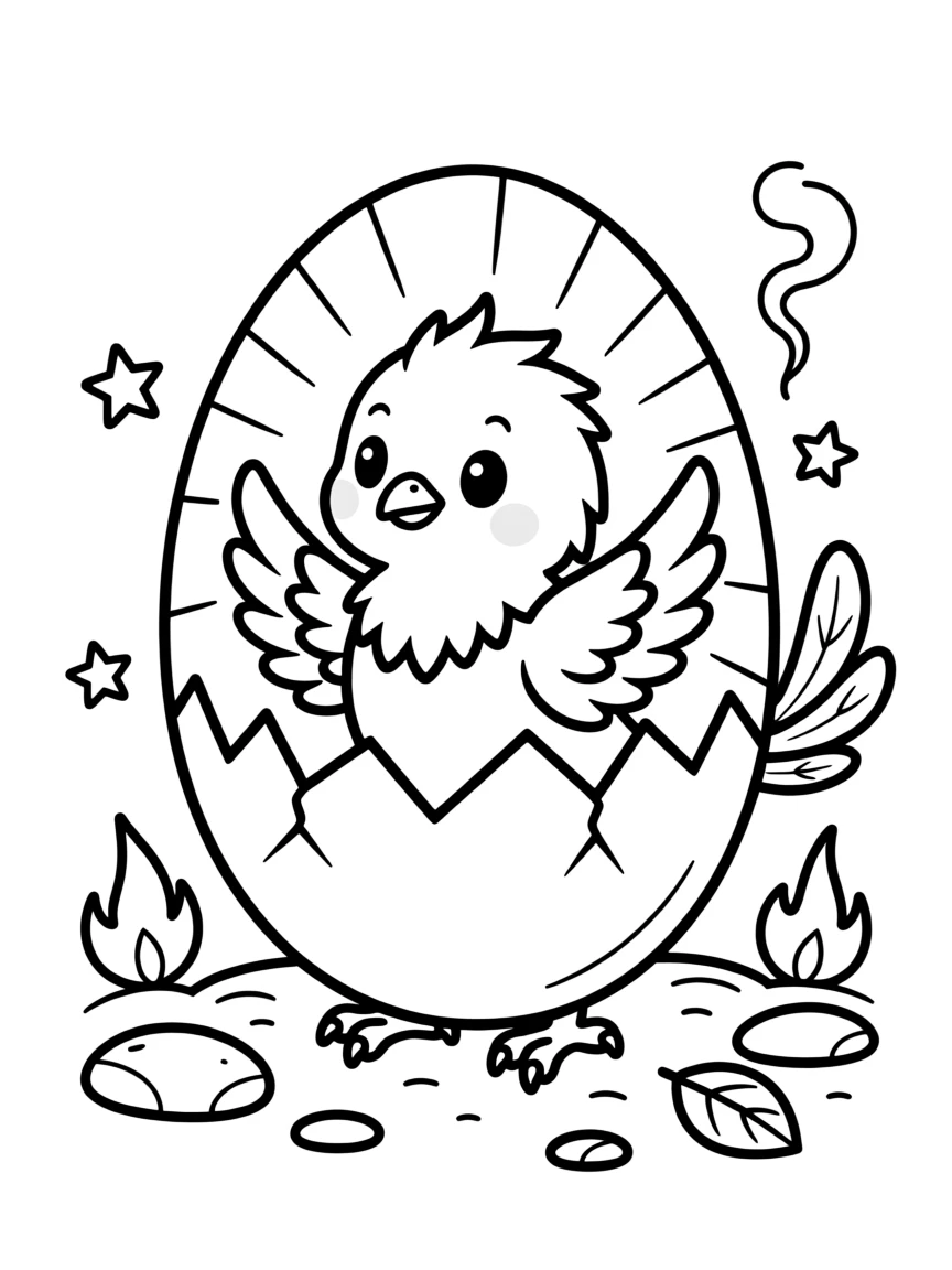 A baby phoenix hatching from a glowing egg