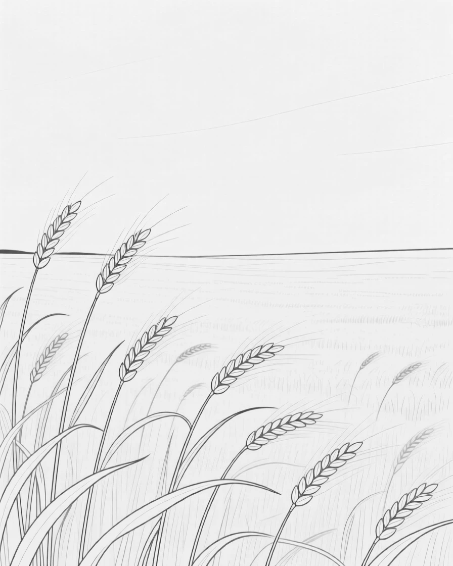 A wheat field swaying under a wide open sky