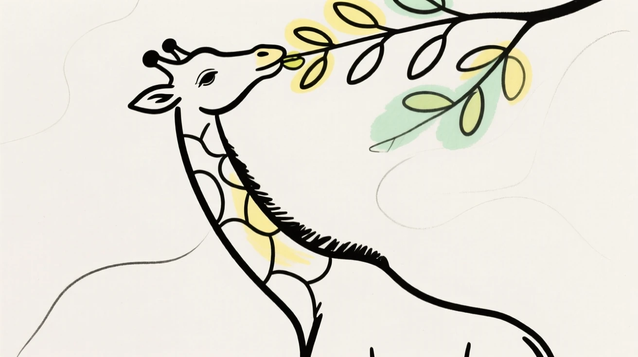 A giraffe reaching for acacia leaves