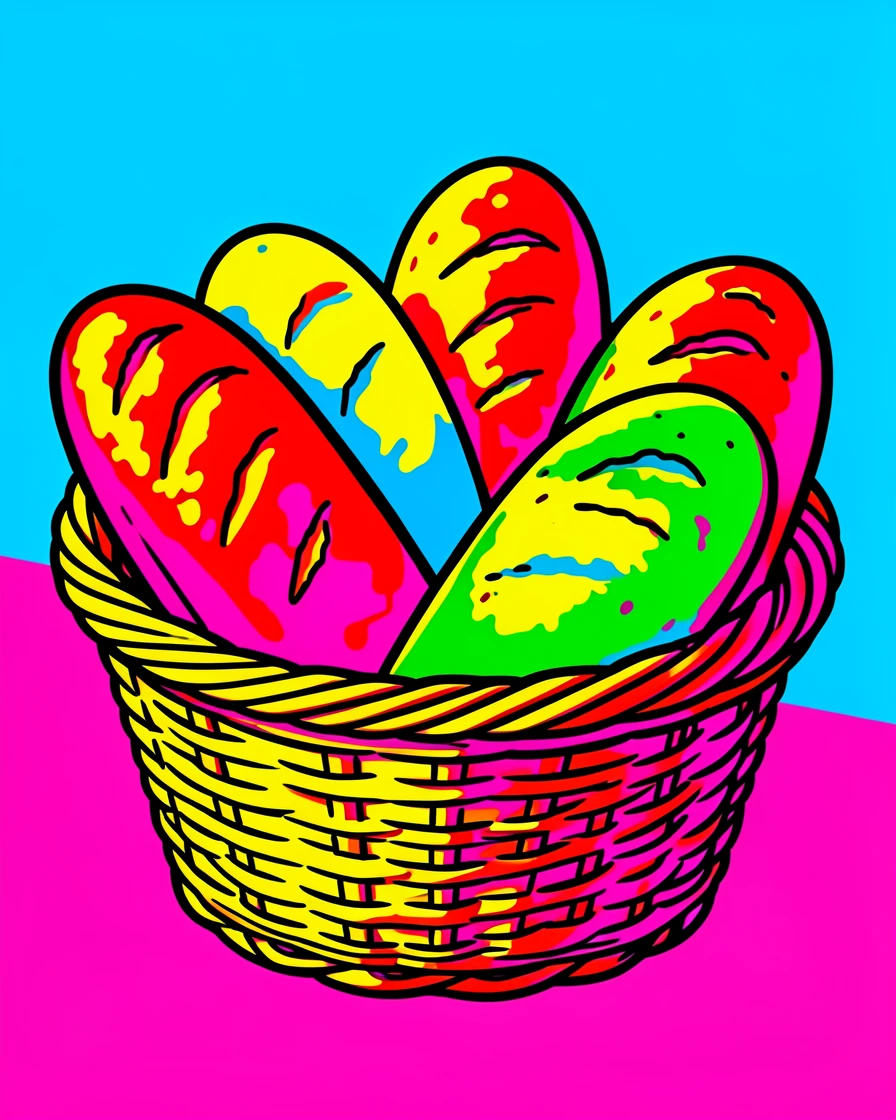 Basket of fresh baked bread loaves