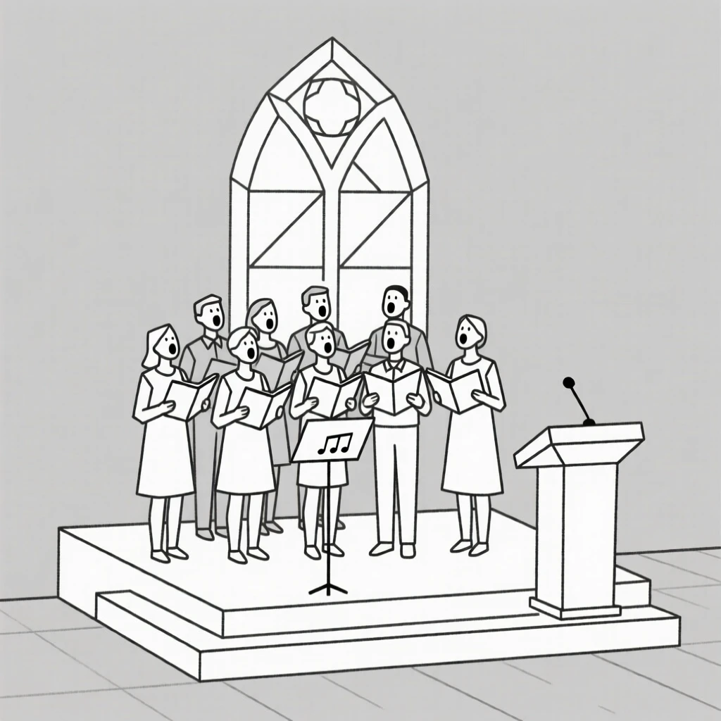 A choir singing together on a church stage
