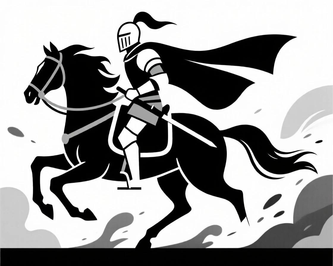 A knight charging into battle on horseback.
