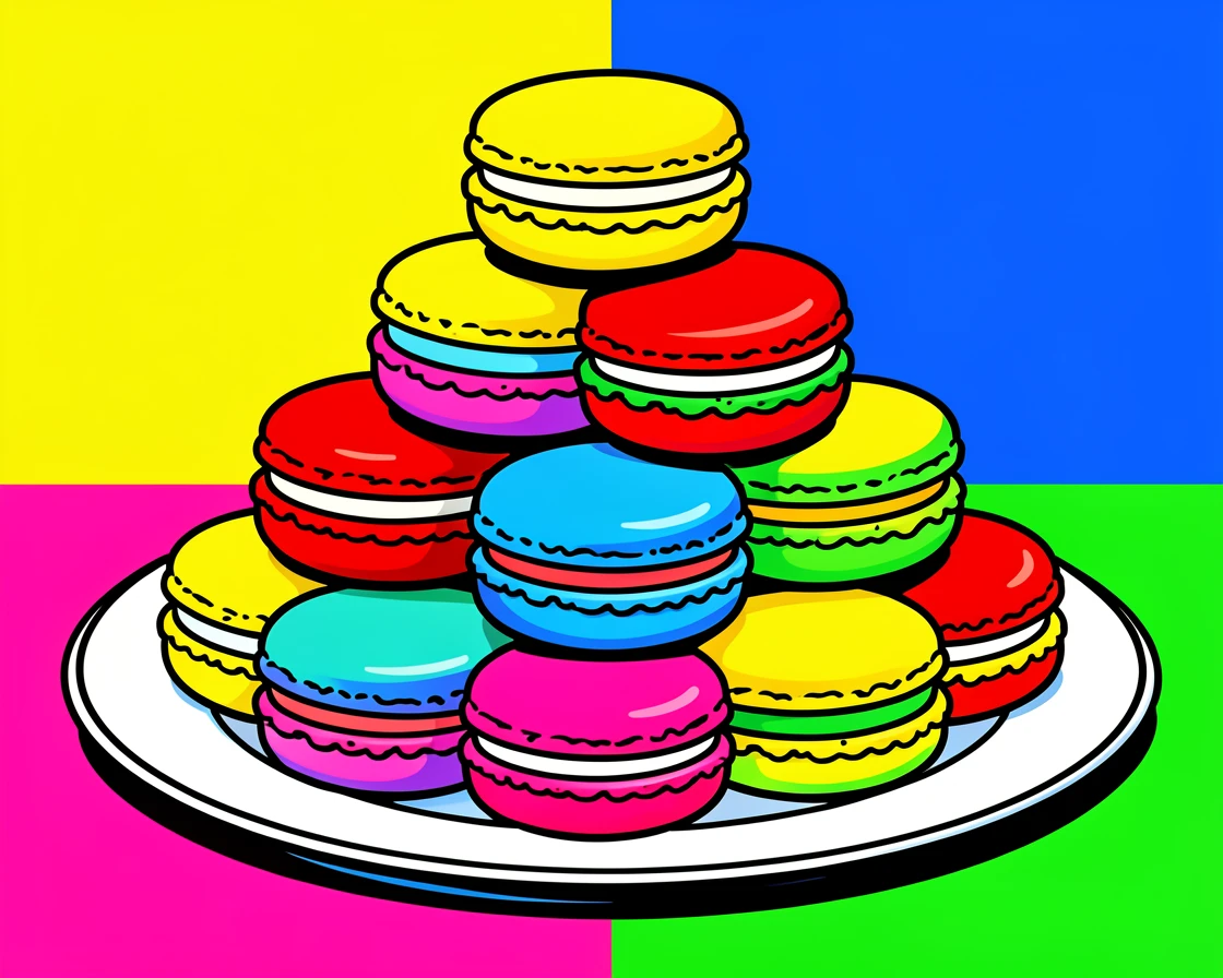 Plate of colorful macarons stacked high