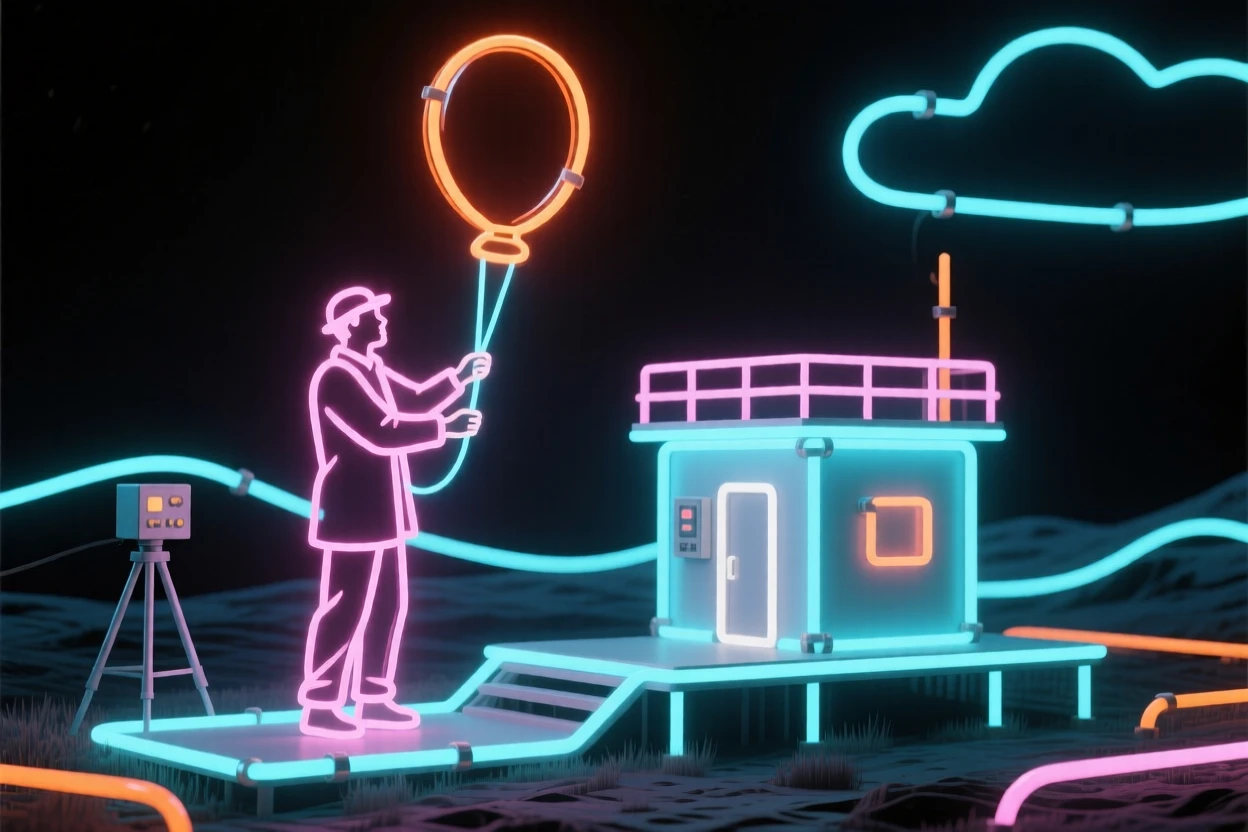 A weather researcher launching a balloon from a remote station.