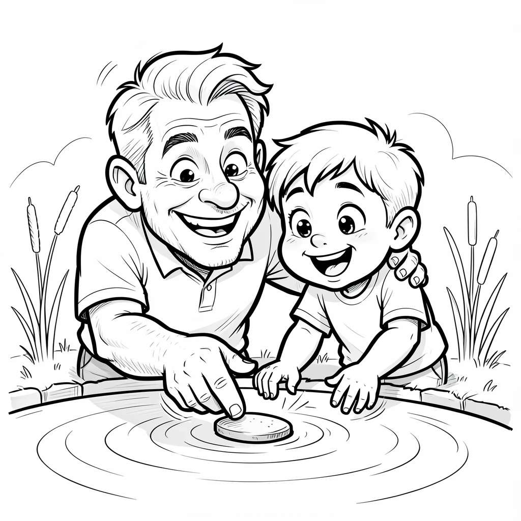 [Family & Relationship Moments] Heartwarming scene of an uncle teaching his nephew to skip stones across a pond, radiating love and warmth