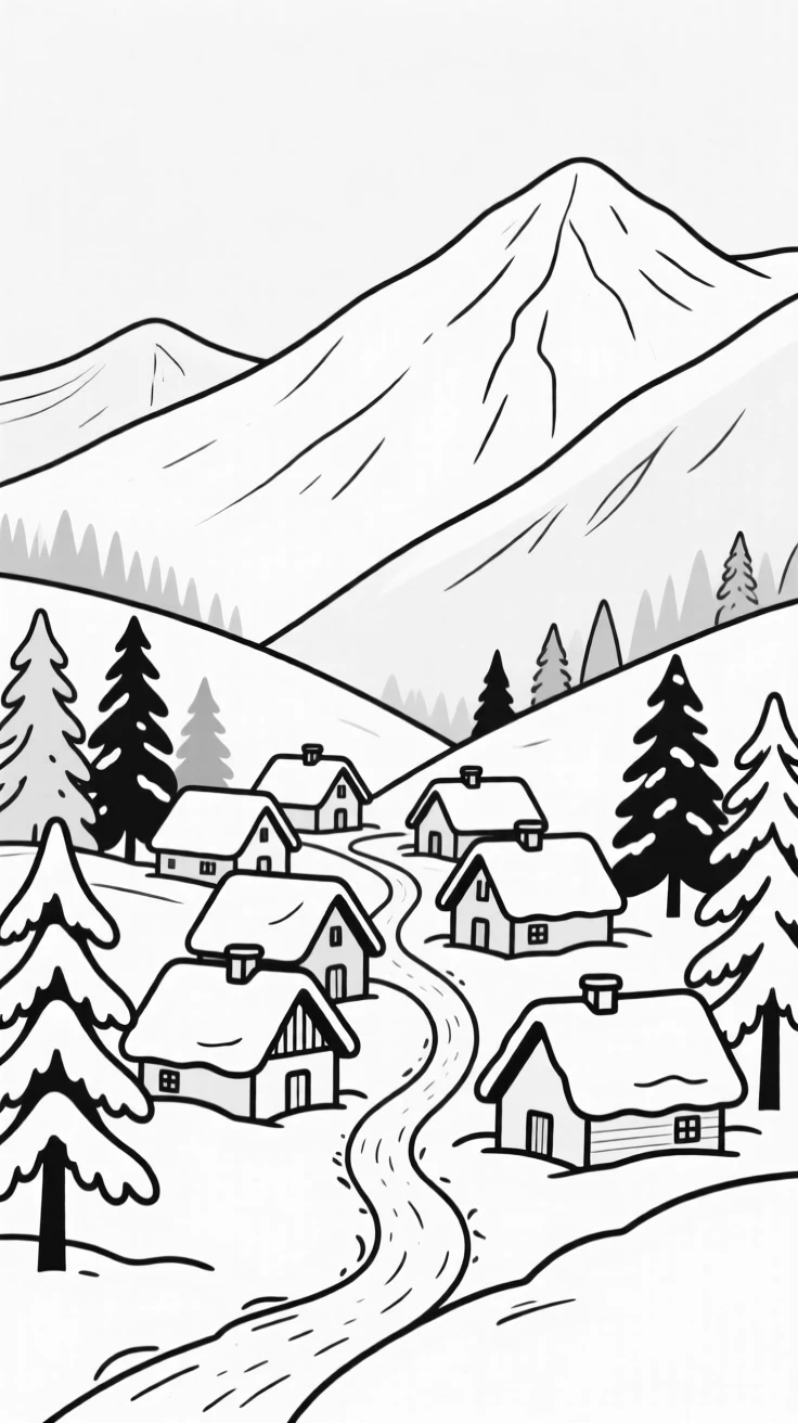 A snowy mountain village nestled in a valley