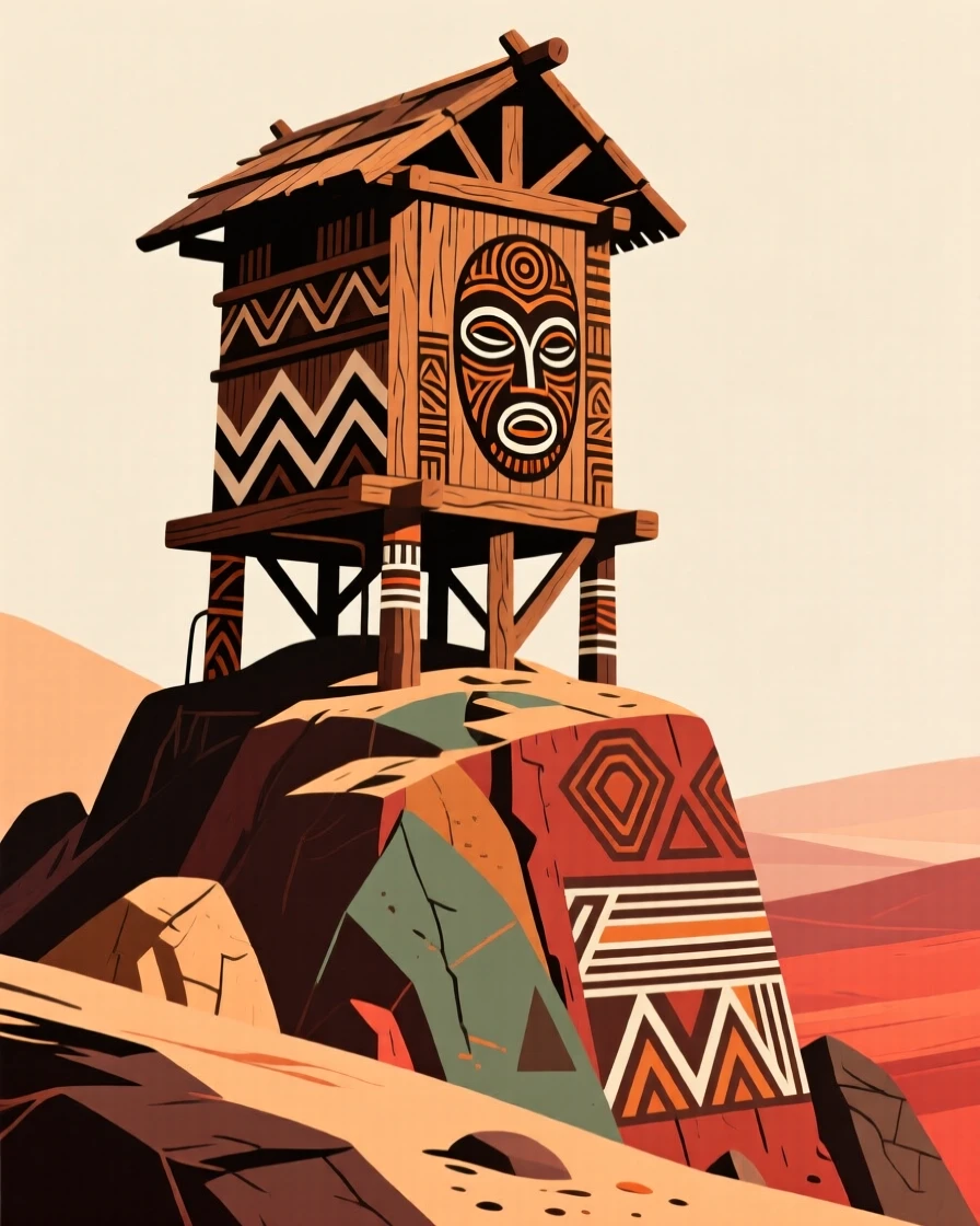 A raised wooden granary perched on a rocky hillside.