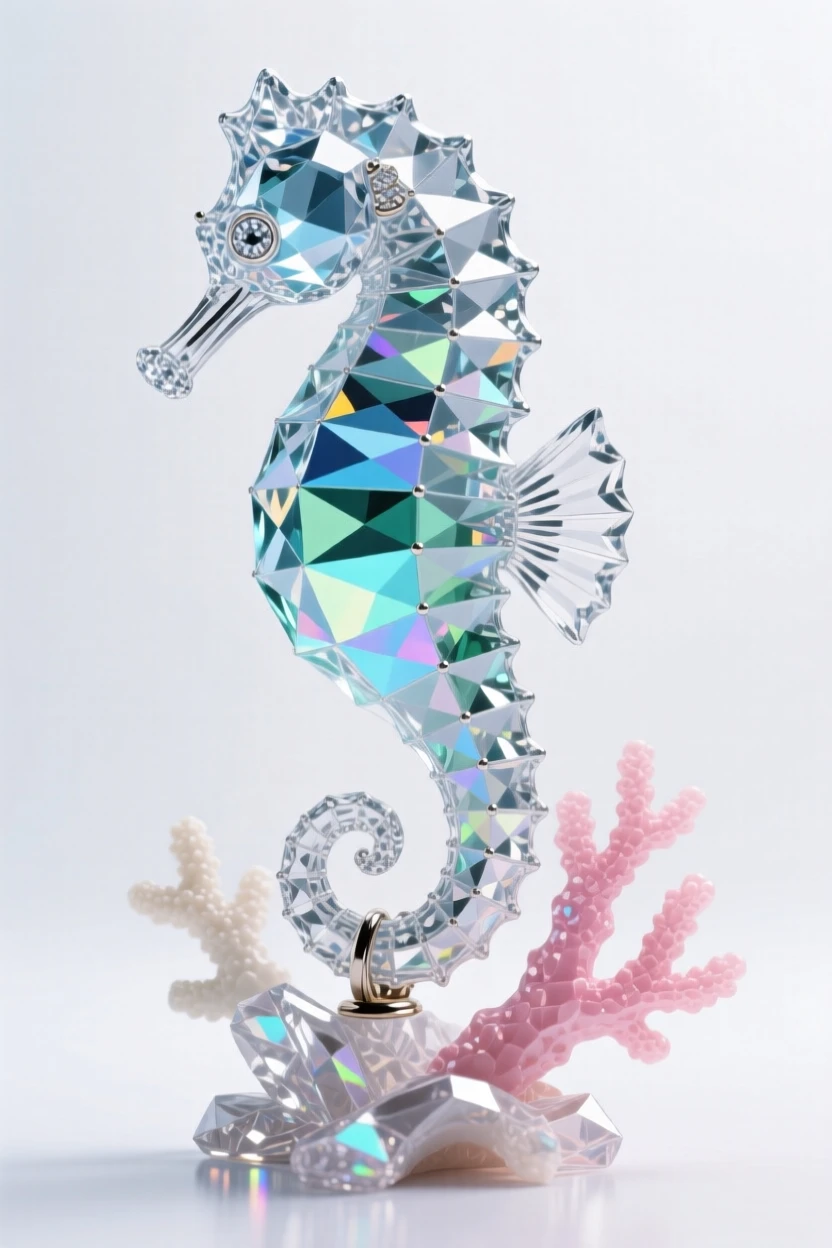 A seahorse gracefully anchored to coral, delicate fins fluttering in the current.