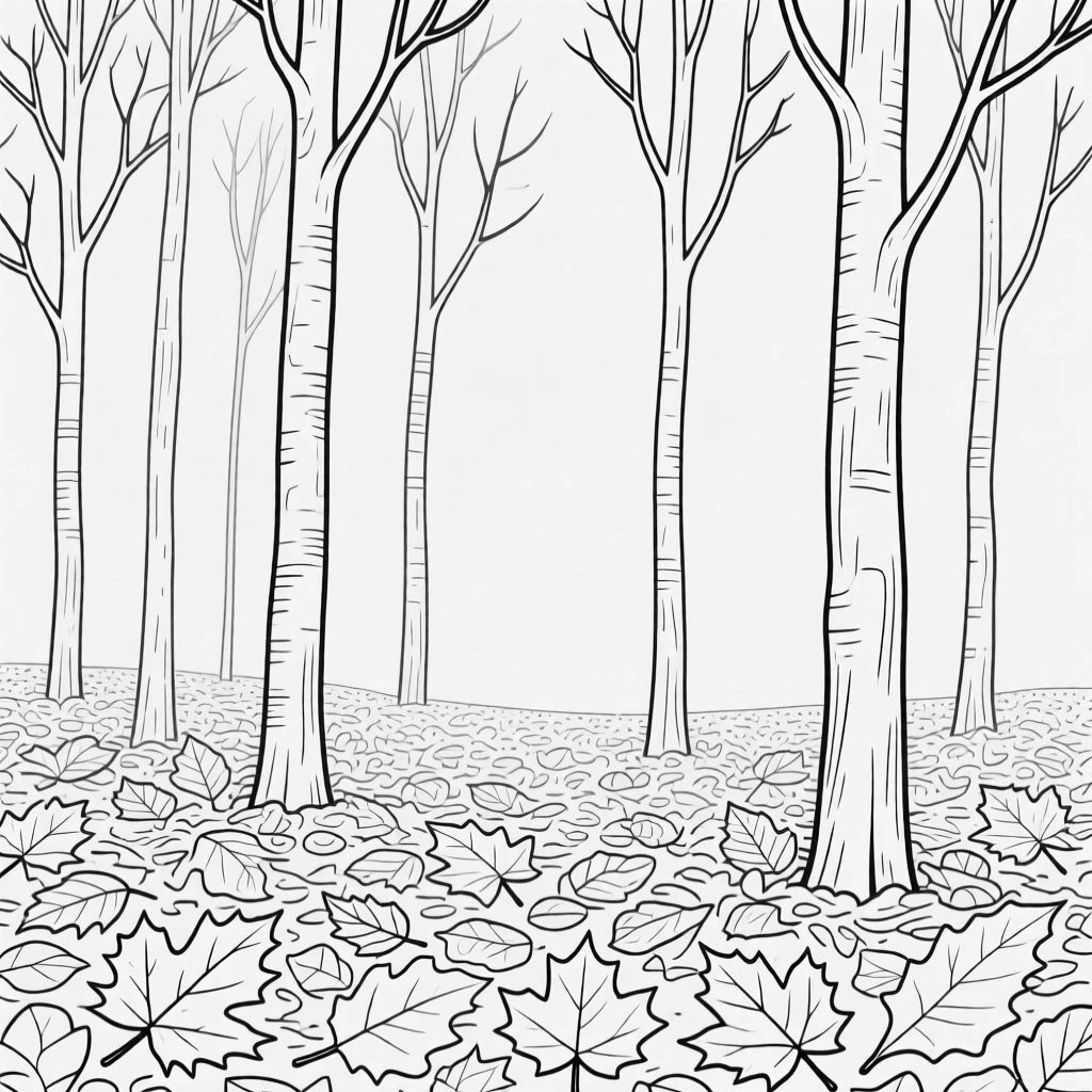 An autumn forest with a carpet of fallen leaves