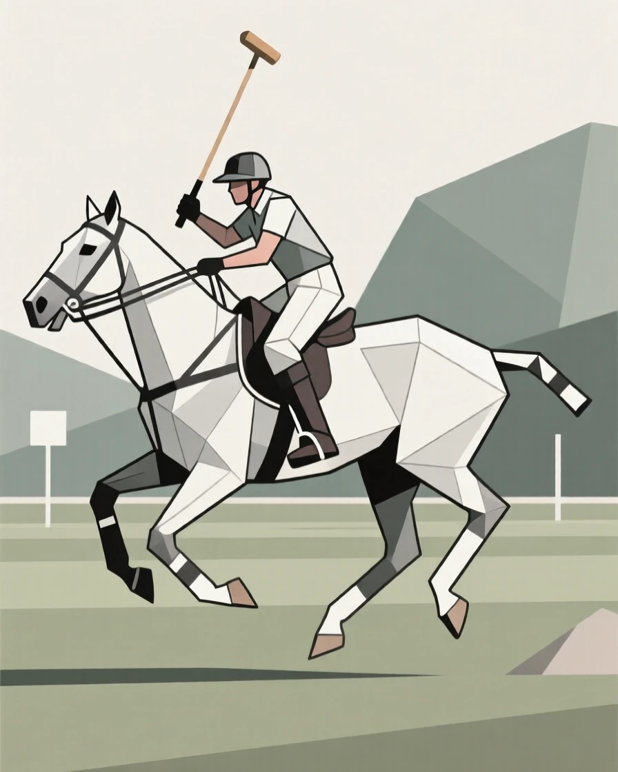 A polo player riding at a full gallop
