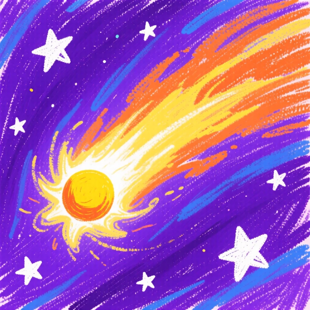 A glowing comet streaking across a deep violet night sky.