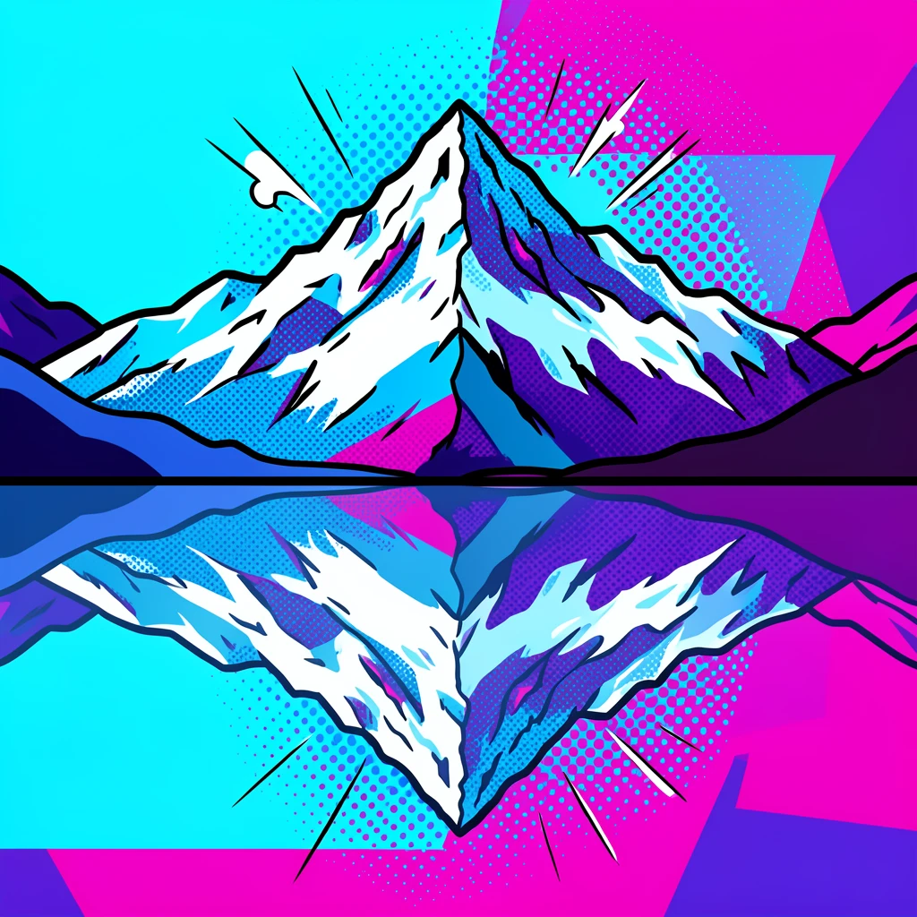 A snow-capped mountain reflected in a still alpine lake