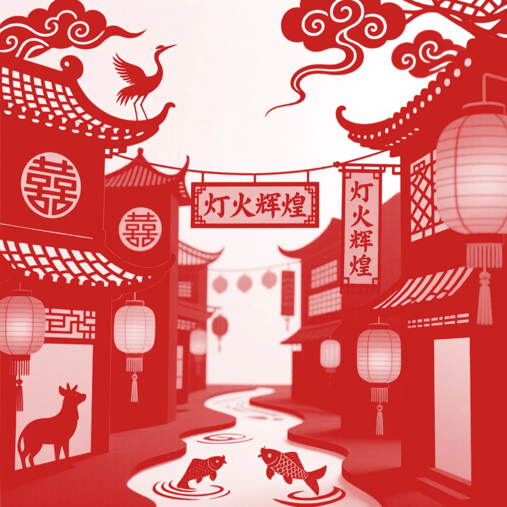 A city built entirely from lanterns, its streets glowing warm gold against the darkness of night
