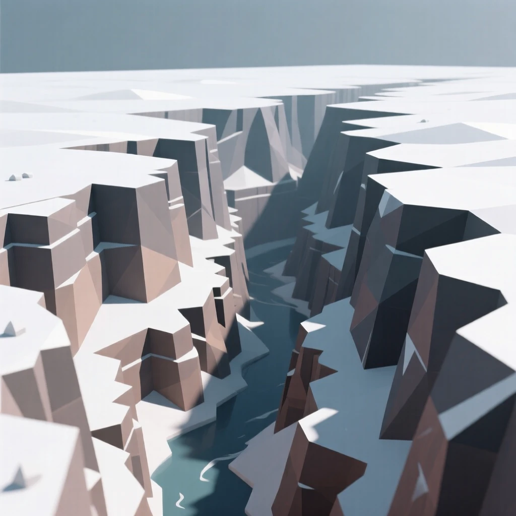 A canyon carved by centuries of wind and water, beneath a blanket of soft snowfall. the horizon line anchors a balanced composition. The atmosphere is dramatic and powerful.