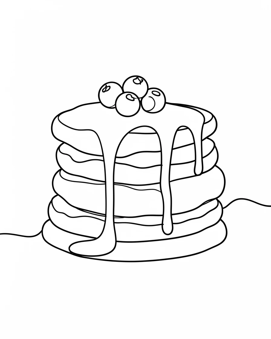 A stack of fluffy pancakes topped with a drizzle of syrup and fresh berries