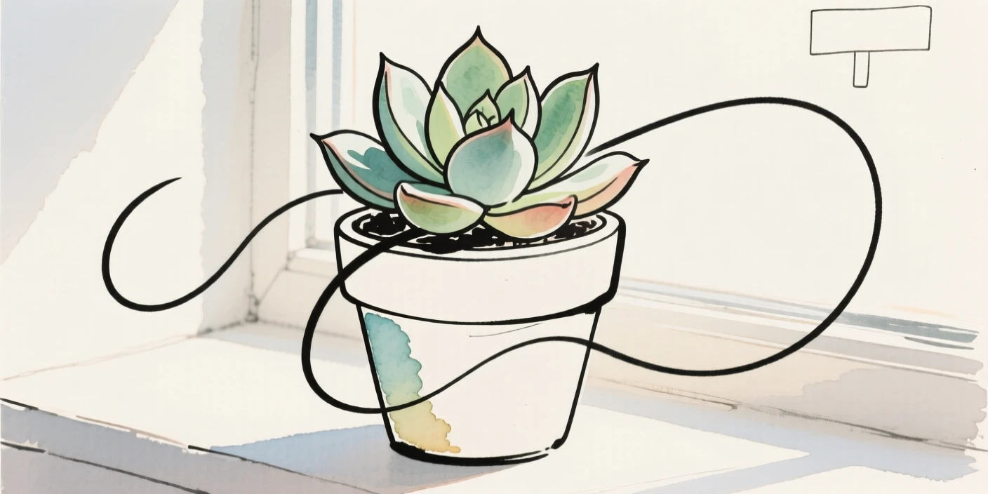 A single potted succulent arrangement sitting on a sunny windowsill.