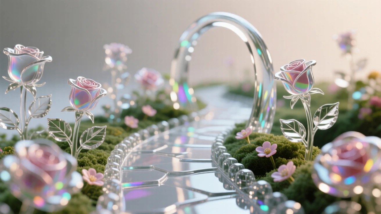 A macro close-up of a rose garden path, every delicate detail in sharp focus, muted background, conveying delicate beauty and serenity.