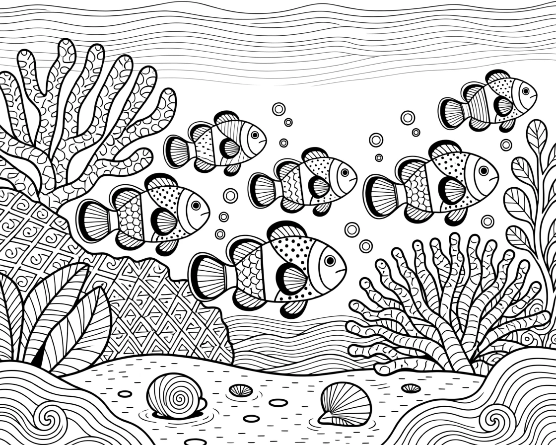 A school of clownfish darting among sea anemone tentacles.